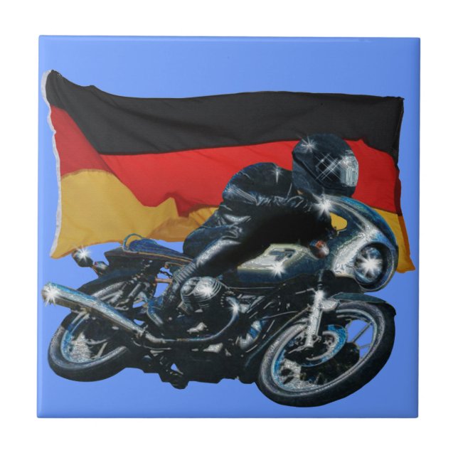 German Flag & Motorbike Rider Ceramic Tile (Front)