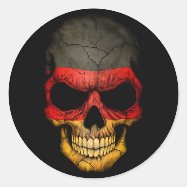 German Flag Skull on Black Classic Round Sticker (Front)