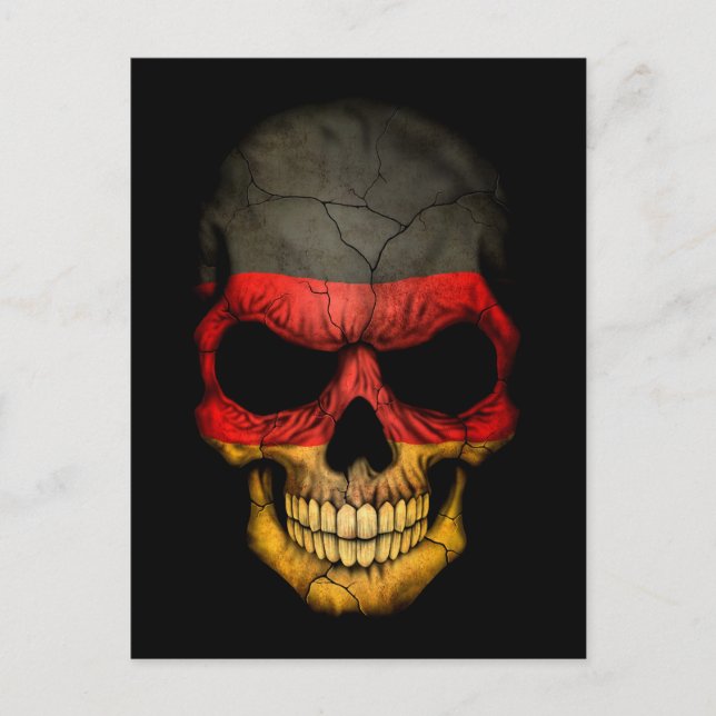 German Flag Skull on Black Postcard (Front)