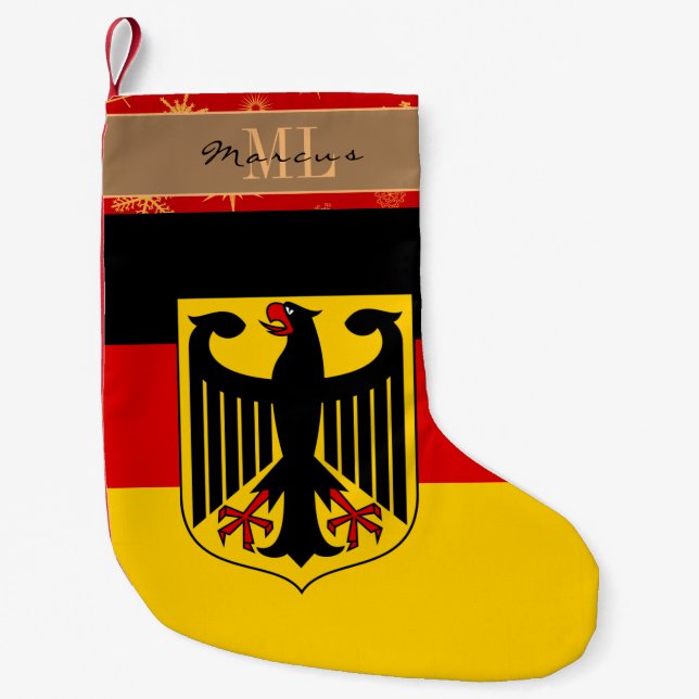 German Flag stocking, Germany, monogram, snowflake Small Christmas Stocking (Front)