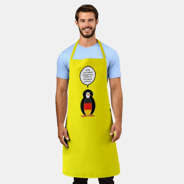 German Flag Talking Ms Penguin Personalised Apron (Worn)