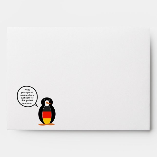 German Flag Talking Ms. Penguin Personalised Envelopes (Front)