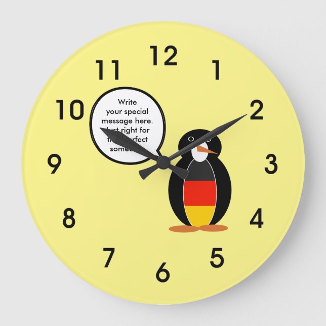 German Flag Talking Ms. Penguin Personalised Large Clock (Front)