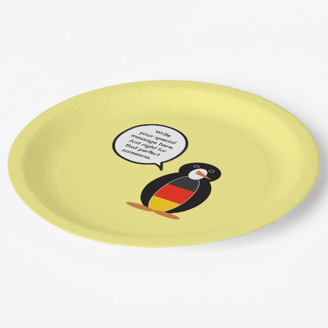 German Flag Talking Ms. Penguin Personalised Paper Plate (Angled)