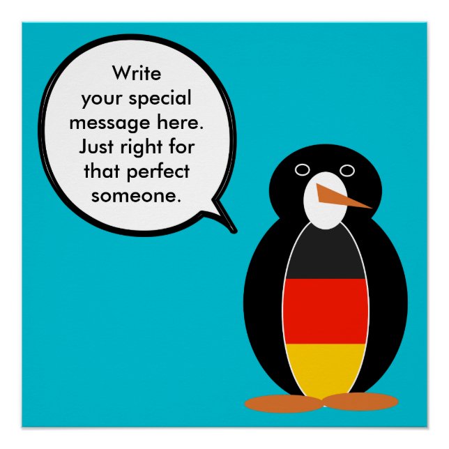 German Flag Talking Ms. Penguin Personalised Poster (Front)