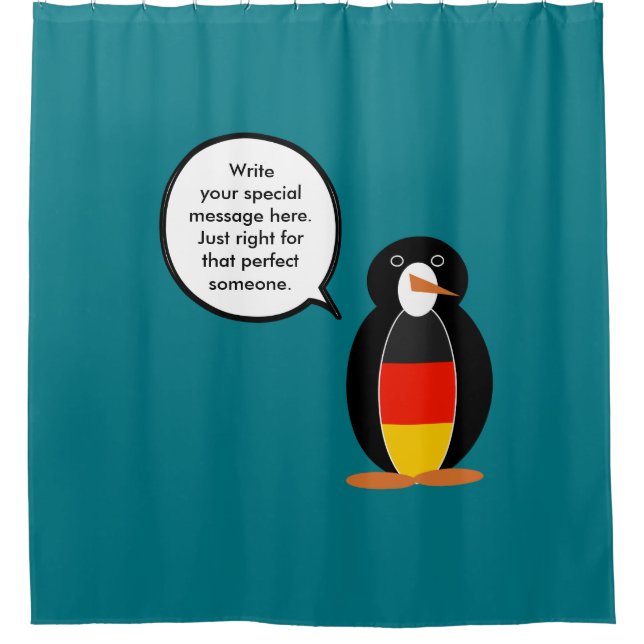 German Flag Talking Ms. Penguin Personalised Shower Curtain (Front)