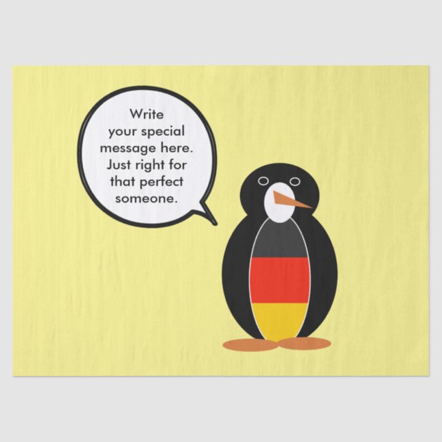 German Flag Talking Ms. Penguin Personalised Tissue Paper (Front)
