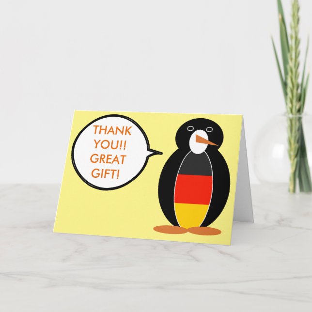 German Flag Talking Ms. Penguin Thank You Card (Front)
