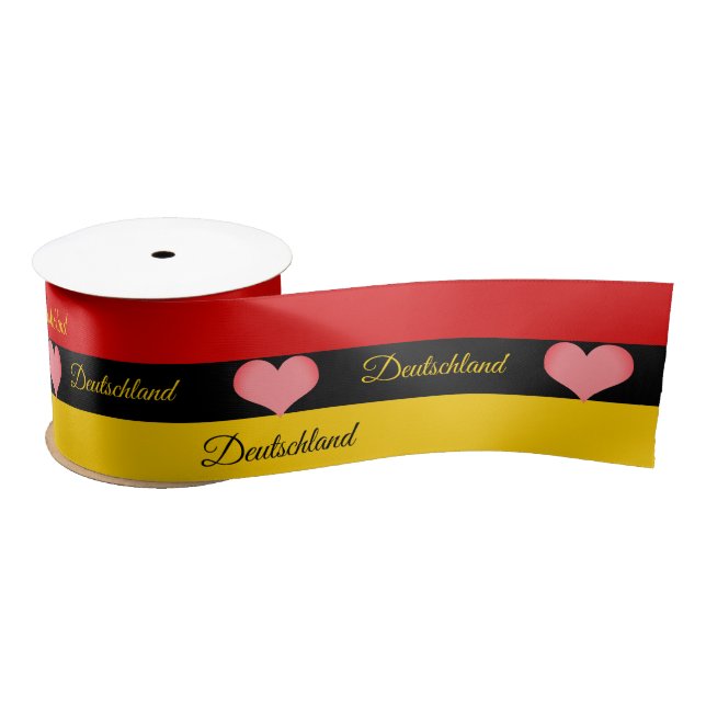 German Flag Tricolor Ribbon, Hearts, Love Germany Satin Ribbon (Spool)