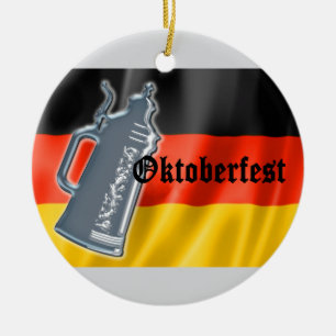 German Flag with Oktoberfest and Pewter Beer Stein Ceramic Ornament