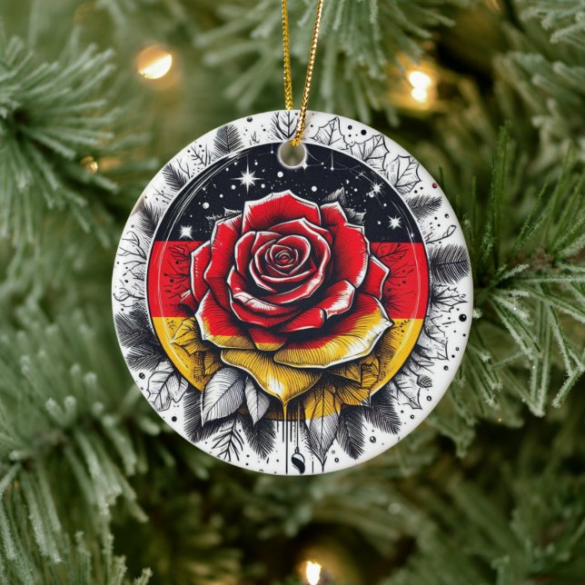 GERMAN FLORAL FLAG INSPIRED  CERAMIC ORNAMENT (Tree)