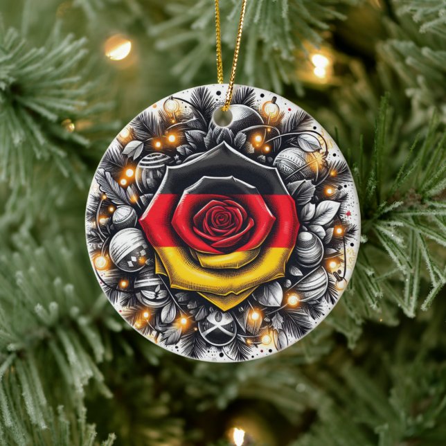 GERMAN FLORAL FLAG INSPIRED  CERAMIC ORNAMENT (Tree)