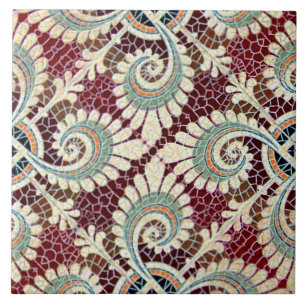 German Floral Maroon Art Nouveau Jugendstil  Ceramic Tile