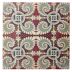 German Floral Maroon Art Nouveau Jugendstil  Ceramic Tile