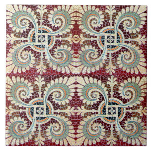 German Floral Maroon Art Nouveau Jugendstil  Ceramic Tile