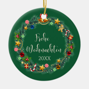 German Frohe Weihnacten Christmas Tree Ceramic Ornament