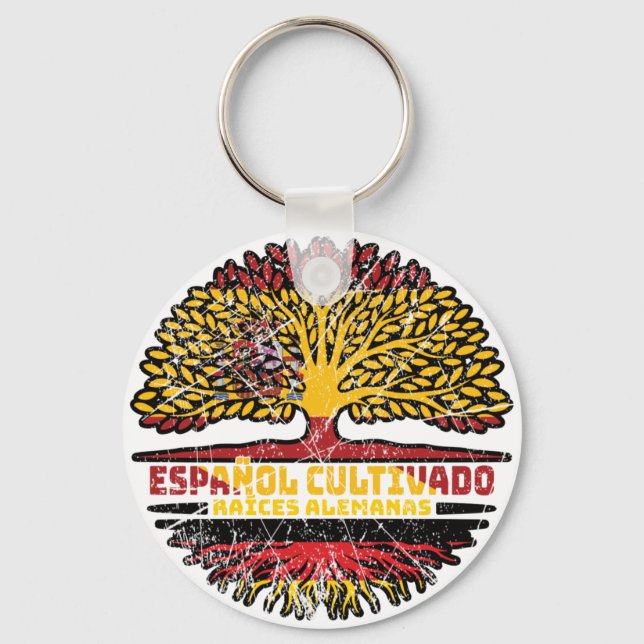 German Germany Spain Spanish Tree Roots Flag Key Ring (Front)