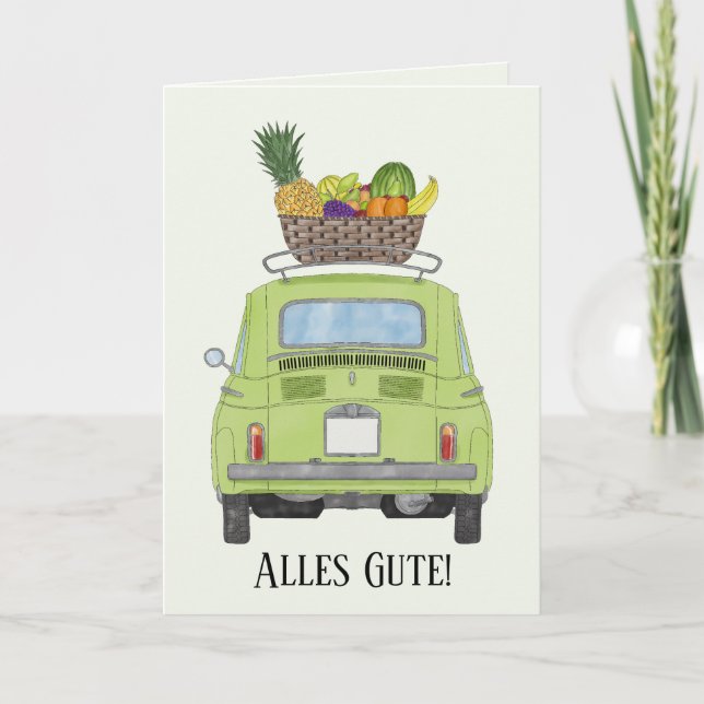 German Get well green Retro Fiat 500 Card (Front)