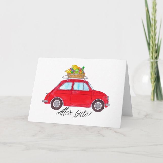 German Get well Red Retro Fiat 500 Card (Front)