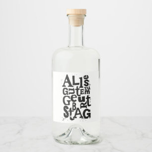 German "Happy Birthday" Lino Print Liquor Bottle Label