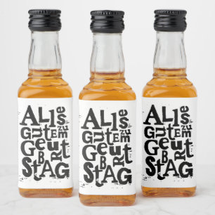 German "Happy Birthday" Lino Print Liquor Bottle Label