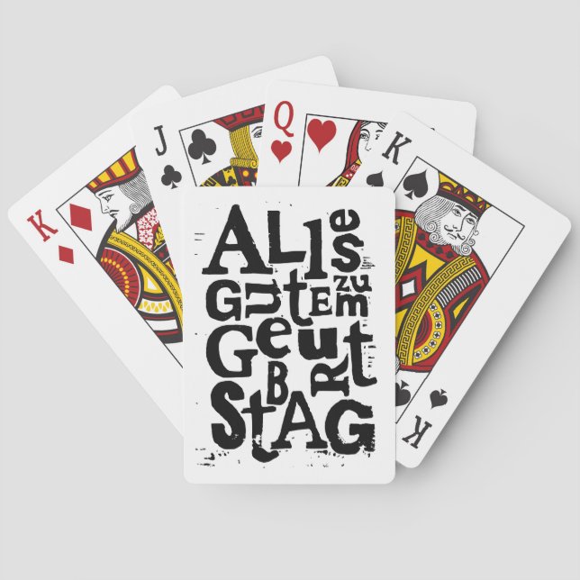 German "Happy Birthday" Lino Print Playing Cards (Back)