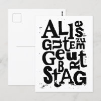 German "Happy Birthday" Lino Print Postcard