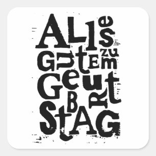 German "Happy Birthday" Lino Print Square Sticker