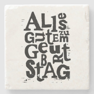German "Happy Birthday" Lino Print Stone Coaster