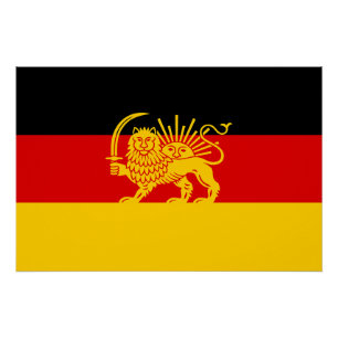 German Iranian Lion and Sun Heritage Flag Poster