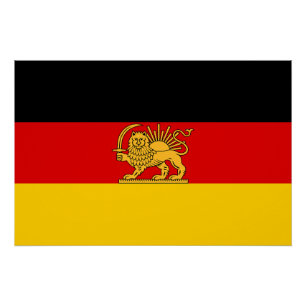 German Iranian Lion and Sun Heritage Flag Poster