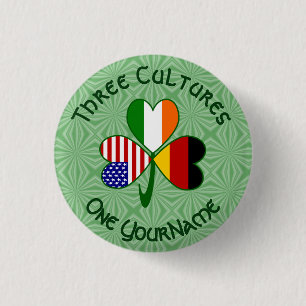 German Irish American Flags Shamrock Personalised 3 Cm Round Badge