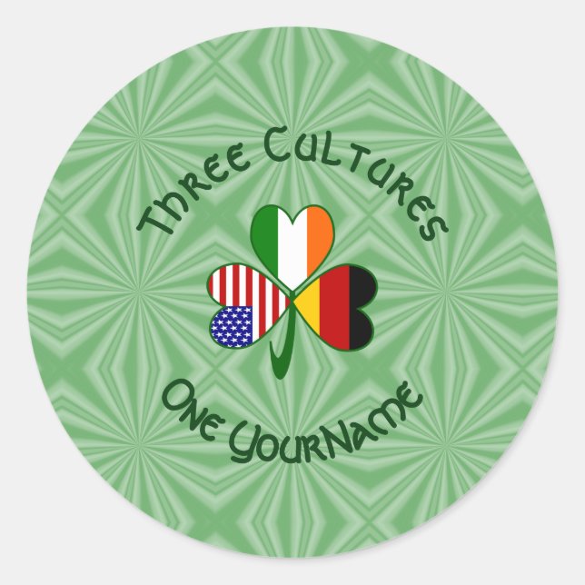 German Irish American Shamrock Personalised Classic Round Sticker (Front)