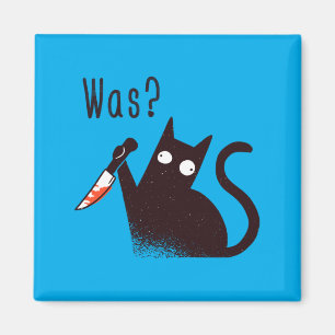German Language Crazy Funny Cat With A Knife Magnet