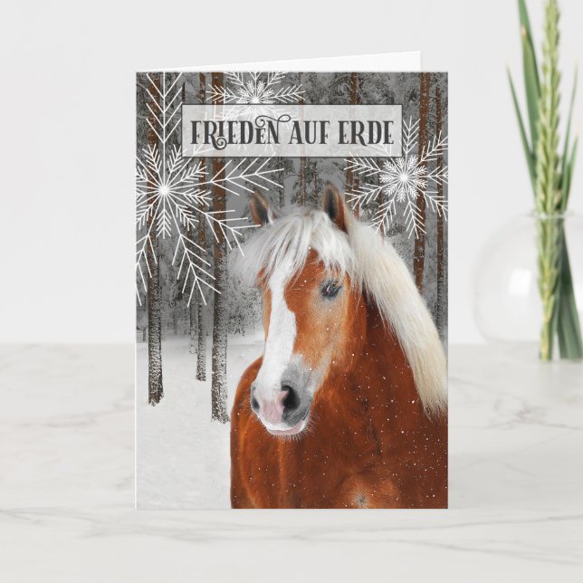 German Language Peace on Earth Winter Horse Holiday Card (Front)