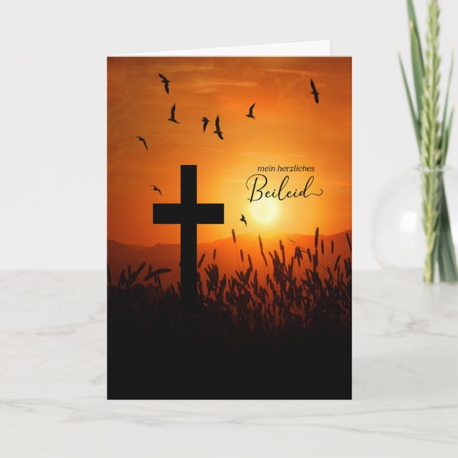 GERMAN Language Sympathy Condoleances Sunset Cross Card (Front)