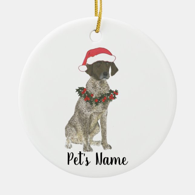 German Liver Shorthaired Pointer Christmas Ceramic Ornament (Front)