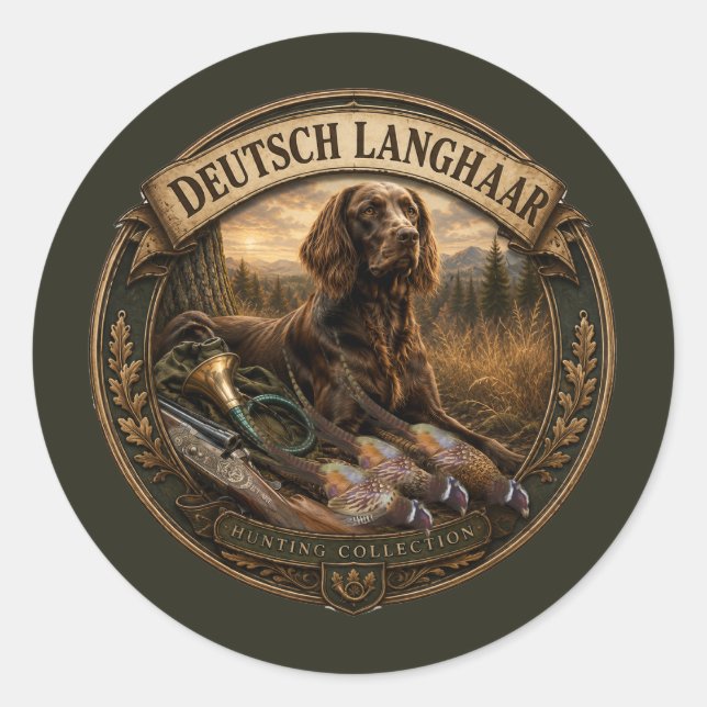 German Longhaired Pointer Hunting Companion Classic Round Sticker (Front)