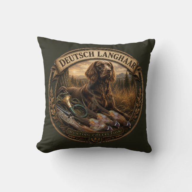 German Longhaired Pointer Hunting Companion Cushion (Front)