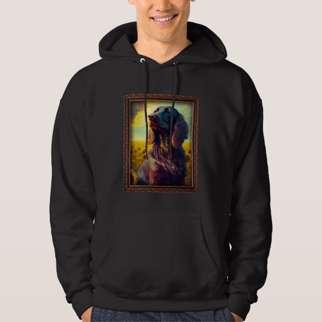 German Longhaired Pointer Painting Sunflower Flowe Hoodie (Front)