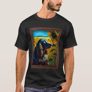German Longhaired Pointer Painting Sunflower Flowe T-Shirt