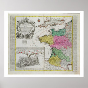 German Map showing English naval attacks on French Poster