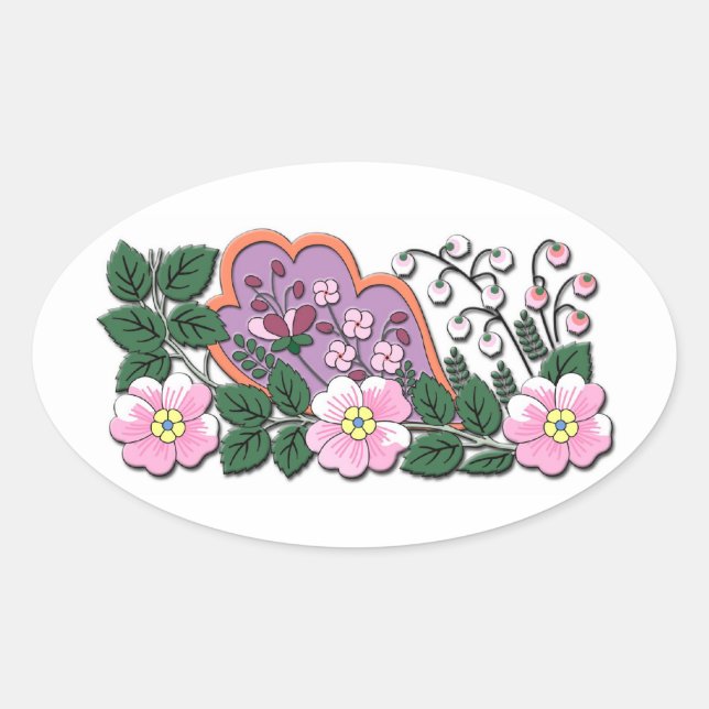 German mediaeval flowers ornament oval sticker (Front)