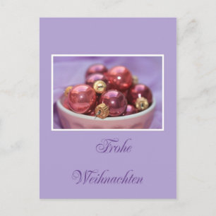 german merry christmas lila &  pink ornaments holiday postcard