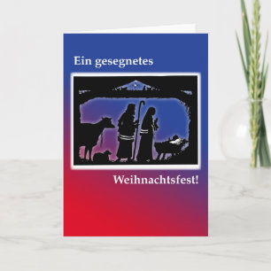 German Merry Christmas, Manger Scene Holiday Card
