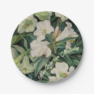 German Mothers Day White Floral Paper Plates