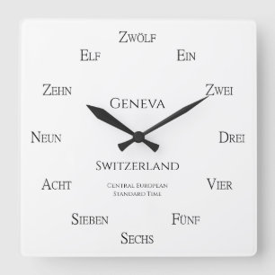 German Numbers Custom Places and Local Time Square Wall Clock