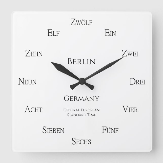 German Numbers Personalised City Country Time Zone Square Wall Clock (Front)