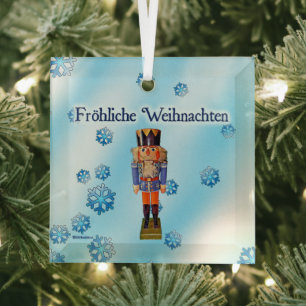 German Nutcracker - Fröhliche Weihnachten Glass Tree Decoration
