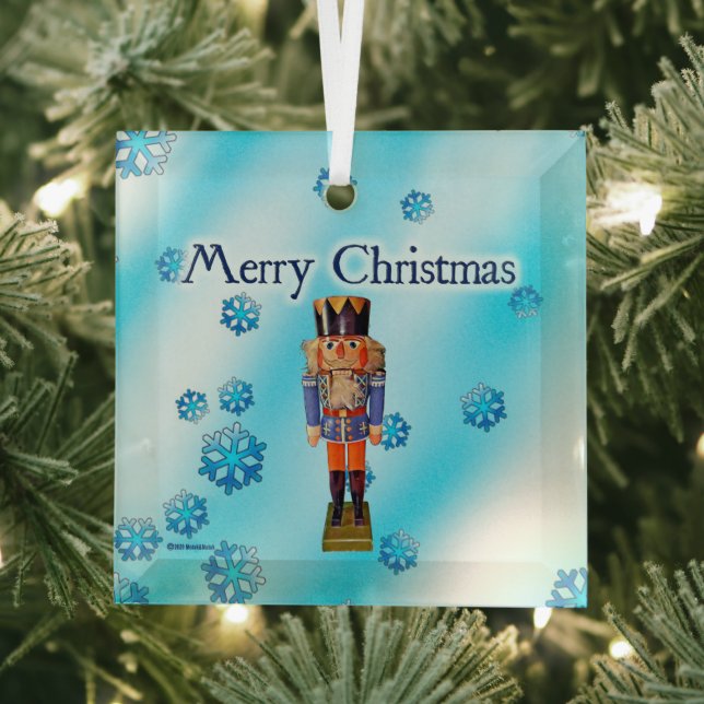 German Nutcracker - Merry Christmas Glass Ornament (Insitu)